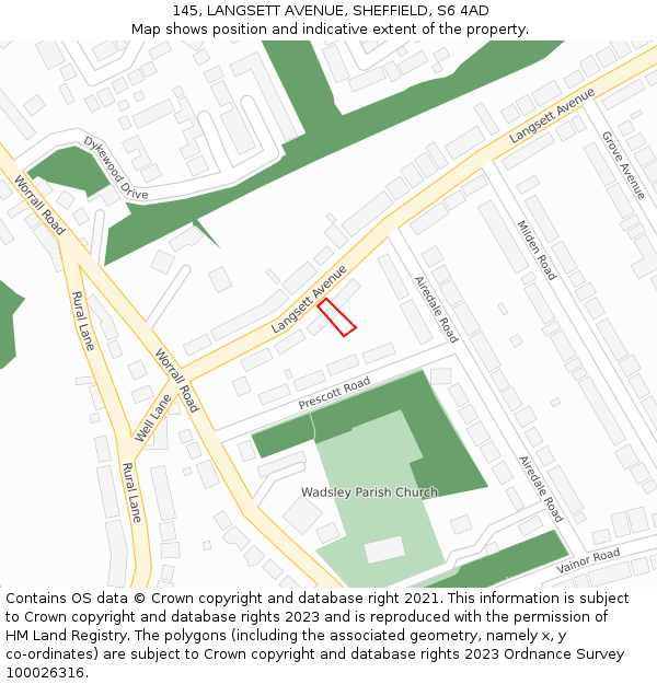 145, LANGSETT AVENUE, SHEFFIELD, S6 4AD: Location map and indicative extent of plot