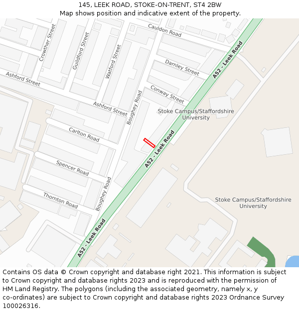 145, LEEK ROAD, STOKE-ON-TRENT, ST4 2BW: Location map and indicative extent of plot