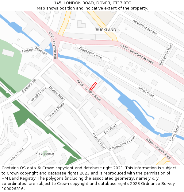 145, LONDON ROAD, DOVER, CT17 0TG: Location map and indicative extent of plot