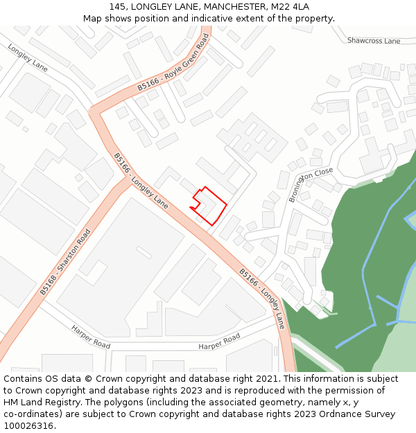 145, LONGLEY LANE, MANCHESTER, M22 4LA: Location map and indicative extent of plot