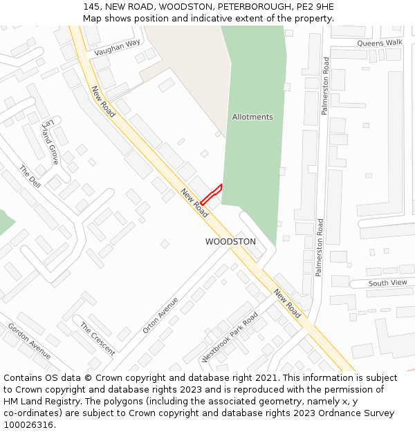 145, NEW ROAD, WOODSTON, PETERBOROUGH, PE2 9HE: Location map and indicative extent of plot