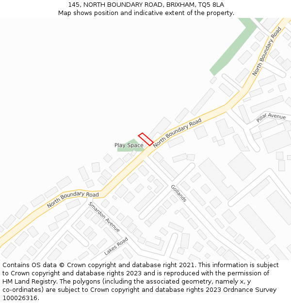 145, NORTH BOUNDARY ROAD, BRIXHAM, TQ5 8LA: Location map and indicative extent of plot