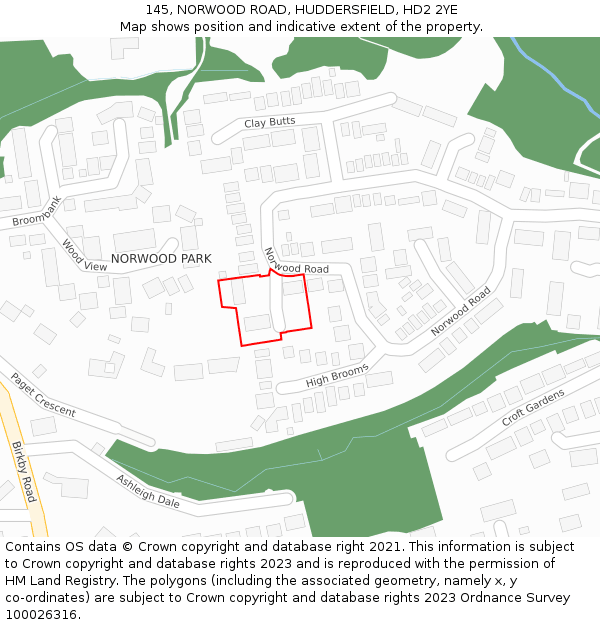 145, NORWOOD ROAD, HUDDERSFIELD, HD2 2YE: Location map and indicative extent of plot