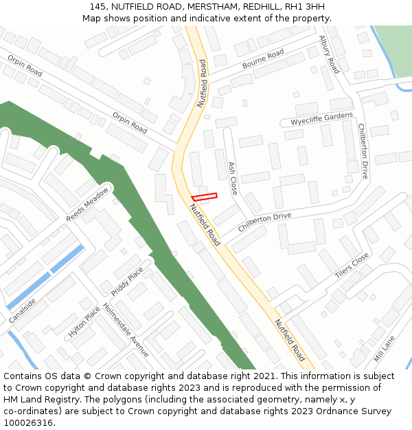 145, NUTFIELD ROAD, MERSTHAM, REDHILL, RH1 3HH: Location map and indicative extent of plot