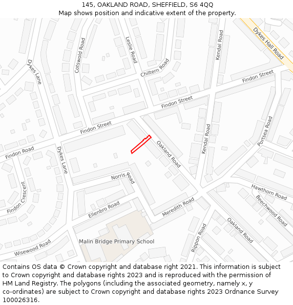 145, OAKLAND ROAD, SHEFFIELD, S6 4QQ: Location map and indicative extent of plot