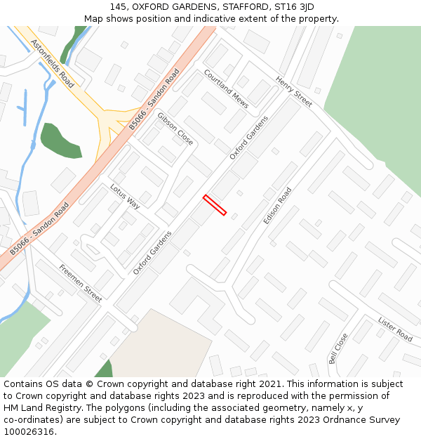 145, OXFORD GARDENS, STAFFORD, ST16 3JD: Location map and indicative extent of plot