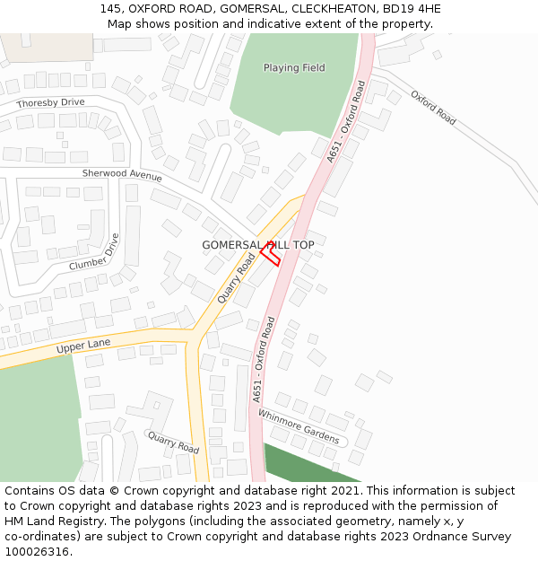 145, OXFORD ROAD, GOMERSAL, CLECKHEATON, BD19 4HE: Location map and indicative extent of plot