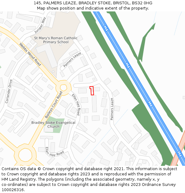 145, PALMERS LEAZE, BRADLEY STOKE, BRISTOL, BS32 0HG: Location map and indicative extent of plot