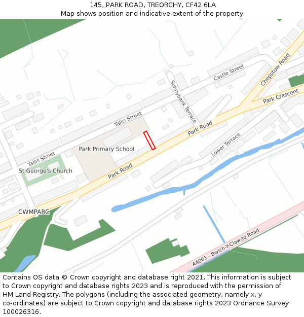 145, PARK ROAD, TREORCHY, CF42 6LA: Location map and indicative extent of plot