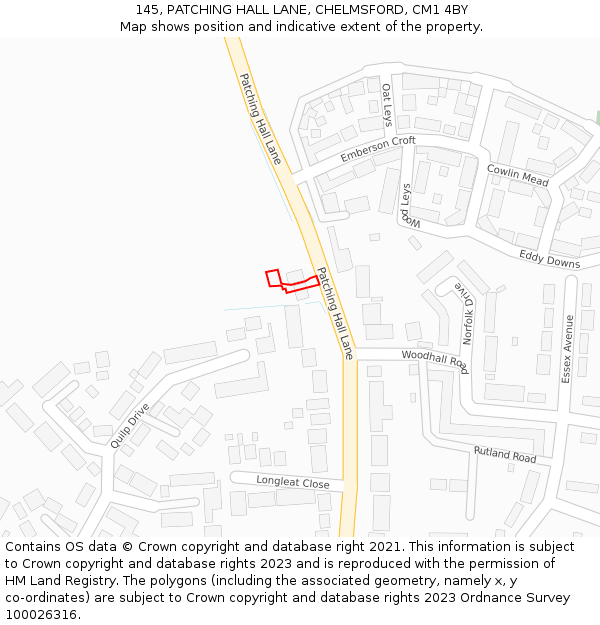 145, PATCHING HALL LANE, CHELMSFORD, CM1 4BY: Location map and indicative extent of plot