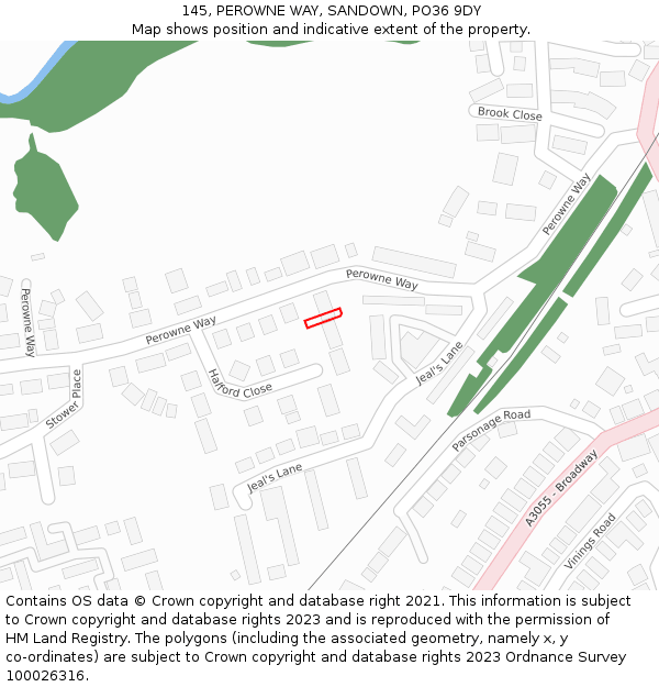 145, PEROWNE WAY, SANDOWN, PO36 9DY: Location map and indicative extent of plot