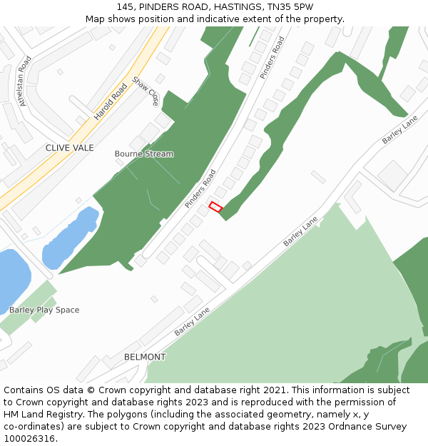 145, PINDERS ROAD, HASTINGS, TN35 5PW: Location map and indicative extent of plot