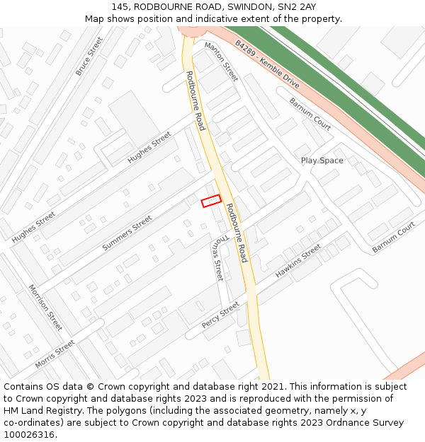 145, RODBOURNE ROAD, SWINDON, SN2 2AY: Location map and indicative extent of plot