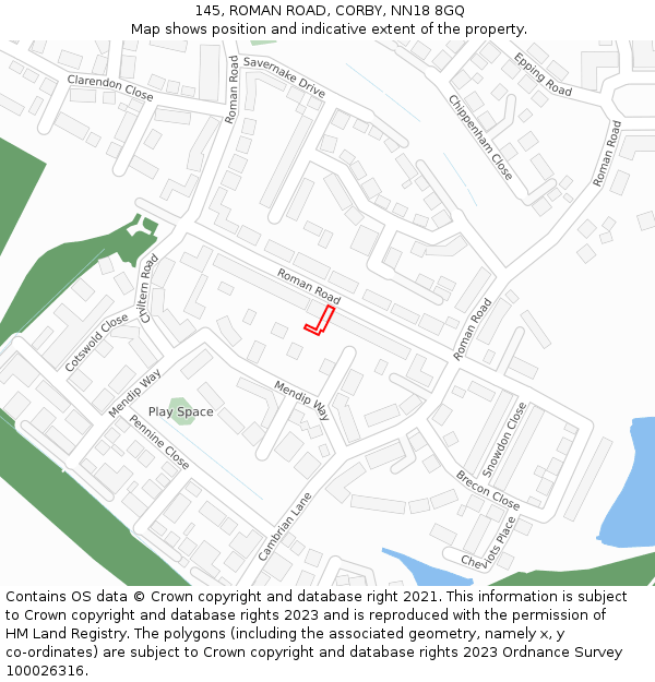 145, ROMAN ROAD, CORBY, NN18 8GQ: Location map and indicative extent of plot