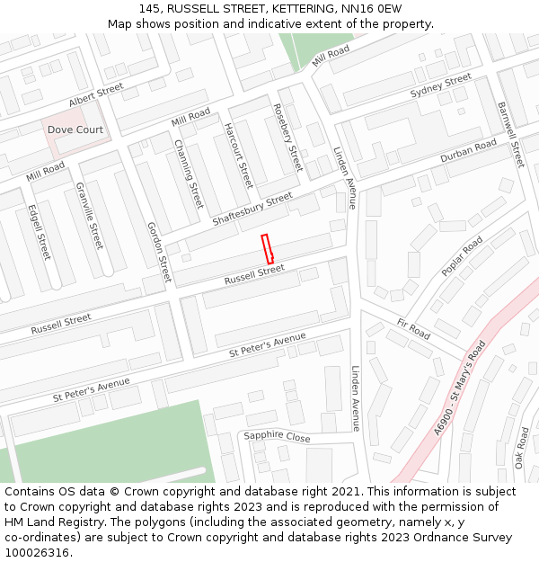 145, RUSSELL STREET, KETTERING, NN16 0EW: Location map and indicative extent of plot
