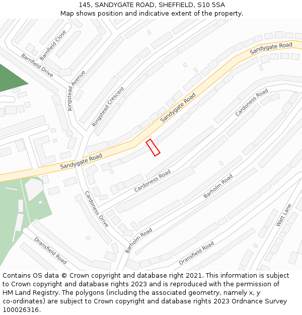 145, SANDYGATE ROAD, SHEFFIELD, S10 5SA: Location map and indicative extent of plot