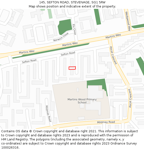 145, SEFTON ROAD, STEVENAGE, SG1 5RW: Location map and indicative extent of plot