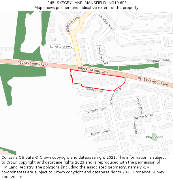 145, SKEGBY LANE, MANSFIELD, NG19 6PF: Location map and indicative extent of plot