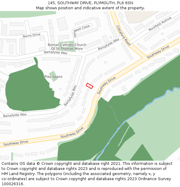 145, SOUTHWAY DRIVE, PLYMOUTH, PL6 6SN: Location map and indicative extent of plot