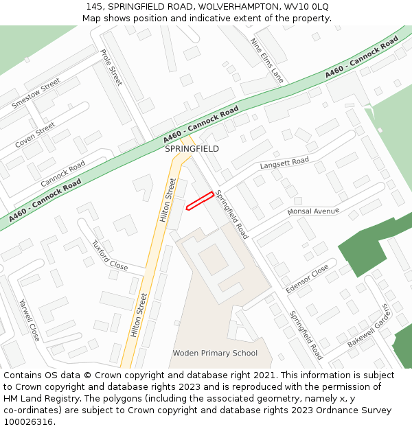 145, SPRINGFIELD ROAD, WOLVERHAMPTON, WV10 0LQ: Location map and indicative extent of plot