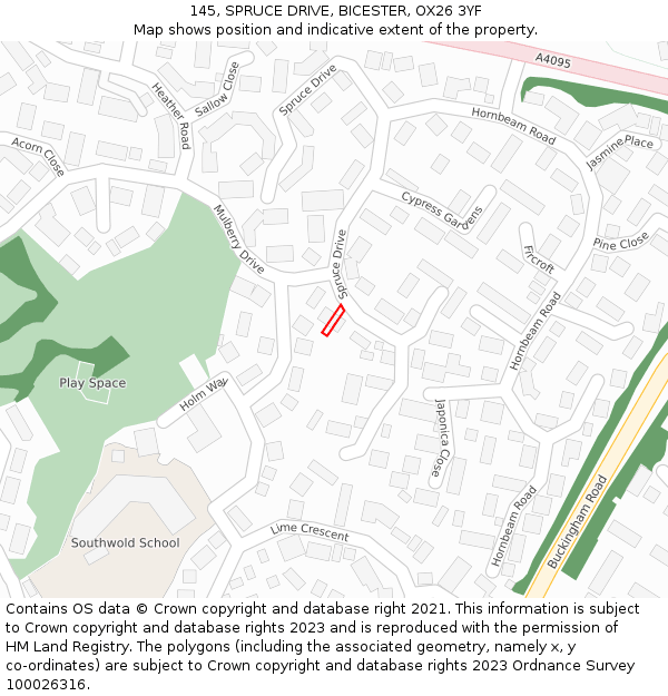 145, SPRUCE DRIVE, BICESTER, OX26 3YF: Location map and indicative extent of plot