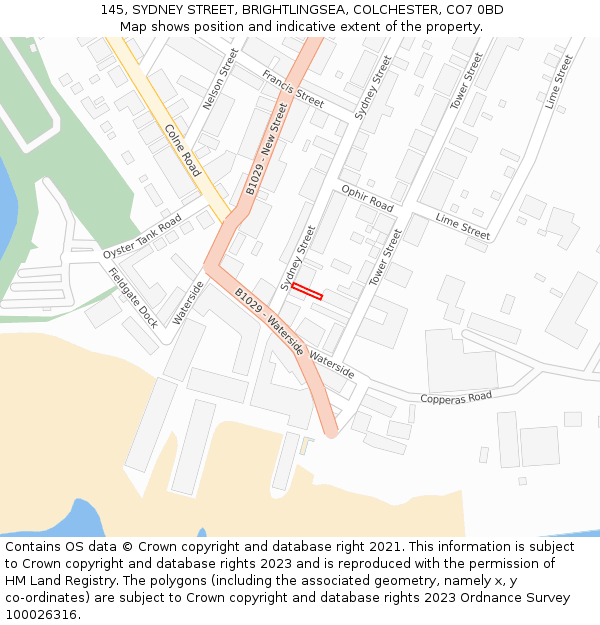 145, SYDNEY STREET, BRIGHTLINGSEA, COLCHESTER, CO7 0BD: Location map and indicative extent of plot