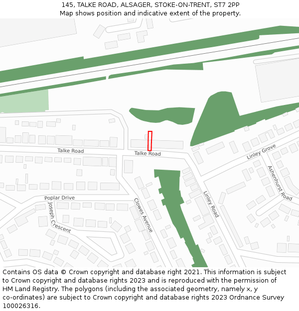 145, TALKE ROAD, ALSAGER, STOKE-ON-TRENT, ST7 2PP: Location map and indicative extent of plot