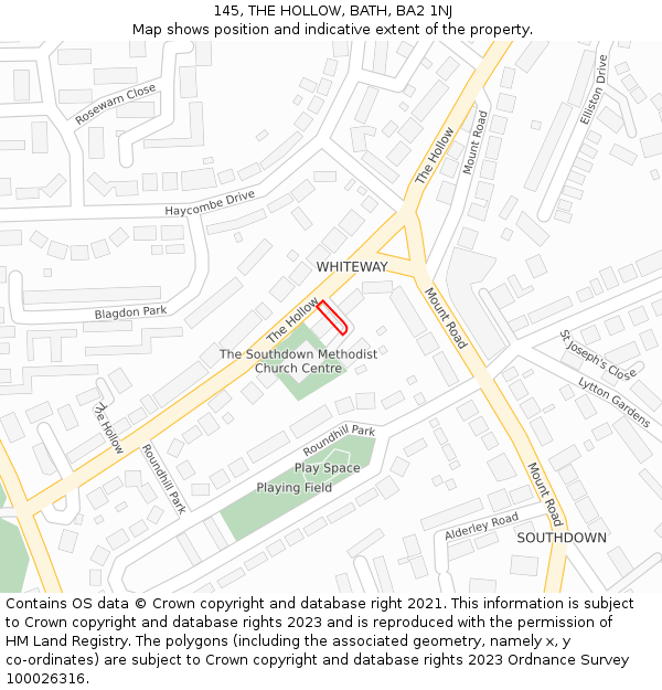 145, THE HOLLOW, BATH, BA2 1NJ: Location map and indicative extent of plot