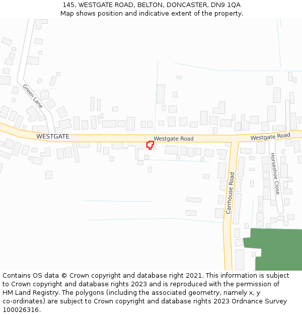 145, WESTGATE ROAD, BELTON, DONCASTER, DN9 1QA: Location map and indicative extent of plot