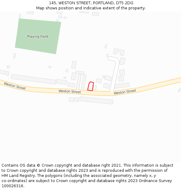 145, WESTON STREET, PORTLAND, DT5 2DG: Location map and indicative extent of plot