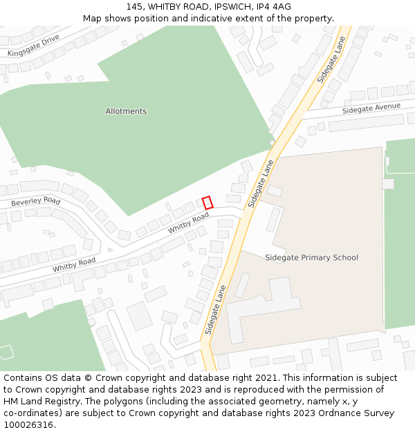 145, WHITBY ROAD, IPSWICH, IP4 4AG: Location map and indicative extent of plot