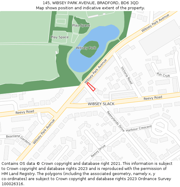 145, WIBSEY PARK AVENUE, BRADFORD, BD6 3QD: Location map and indicative extent of plot