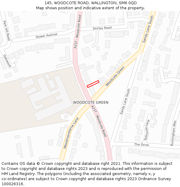 145, WOODCOTE ROAD, WALLINGTON, SM6 0QD: Location map and indicative extent of plot