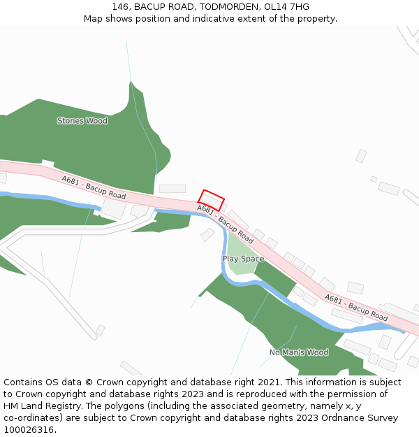 146, BACUP ROAD, TODMORDEN, OL14 7HG: Location map and indicative extent of plot