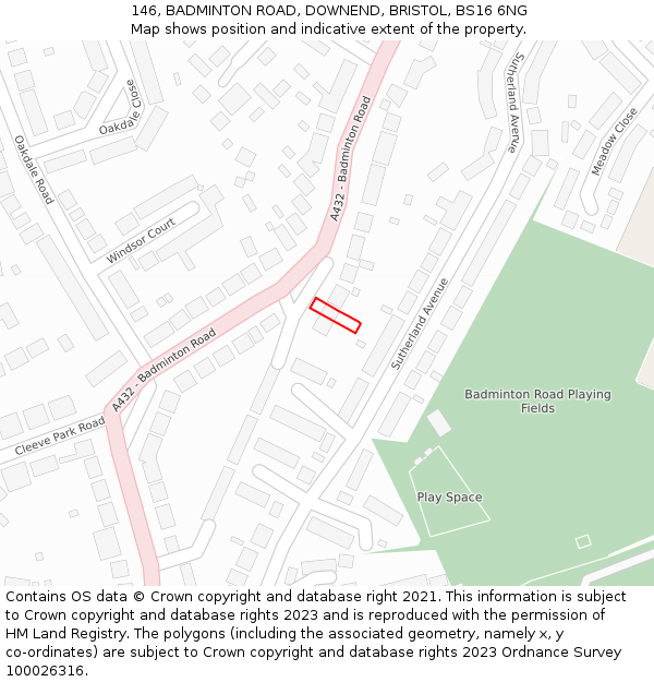 146, BADMINTON ROAD, DOWNEND, BRISTOL, BS16 6NG: Location map and indicative extent of plot