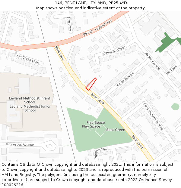 146, BENT LANE, LEYLAND, PR25 4YD: Location map and indicative extent of plot