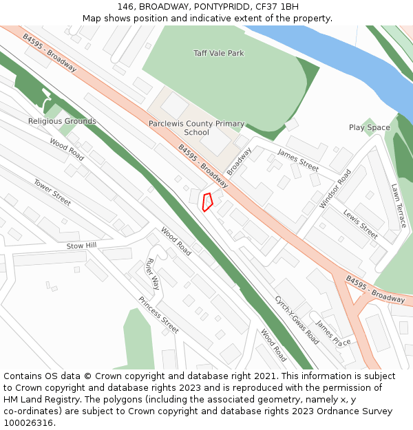 146, BROADWAY, PONTYPRIDD, CF37 1BH: Location map and indicative extent of plot