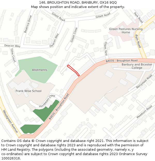 146, BROUGHTON ROAD, BANBURY, OX16 9QQ: Location map and indicative extent of plot