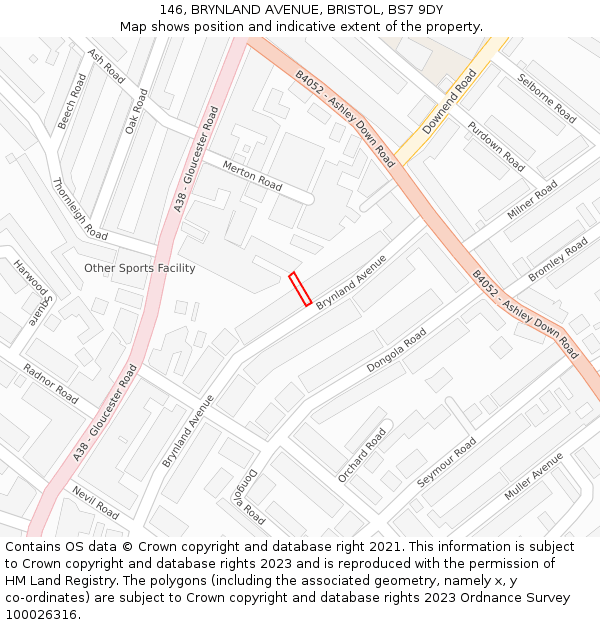 146, BRYNLAND AVENUE, BRISTOL, BS7 9DY: Location map and indicative extent of plot