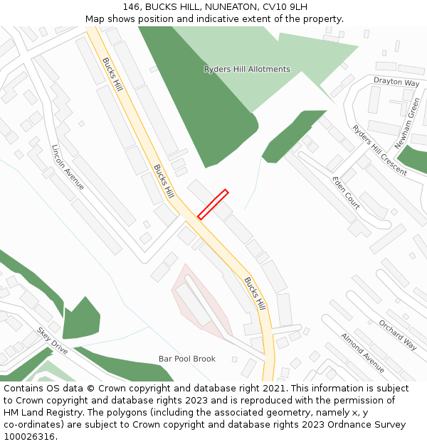 146, BUCKS HILL, NUNEATON, CV10 9LH: Location map and indicative extent of plot
