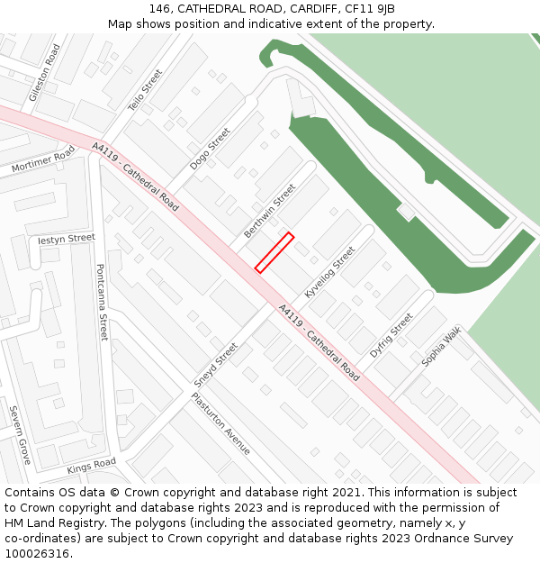 146, CATHEDRAL ROAD, CARDIFF, CF11 9JB: Location map and indicative extent of plot