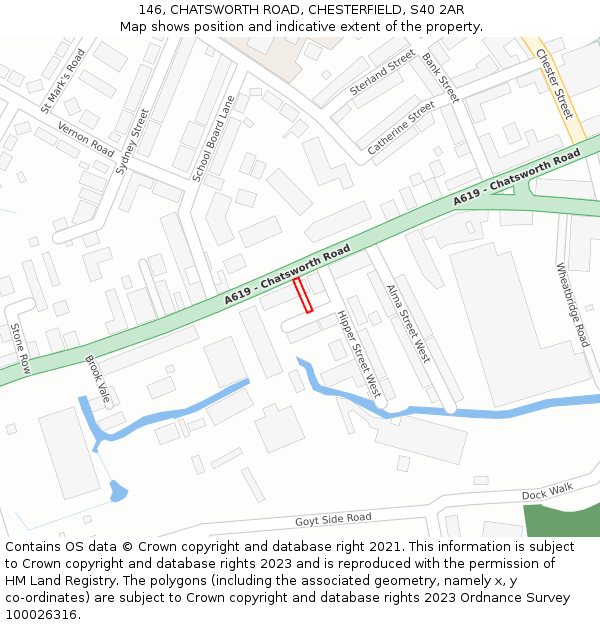 146, CHATSWORTH ROAD, CHESTERFIELD, S40 2AR: Location map and indicative extent of plot
