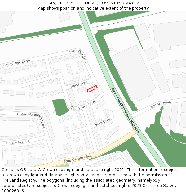 146, CHERRY TREE DRIVE, COVENTRY, CV4 8LZ: Location map and indicative extent of plot