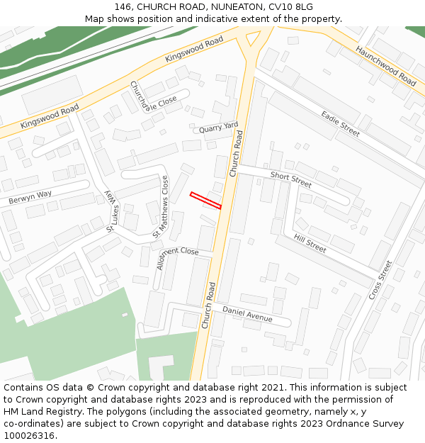 146, CHURCH ROAD, NUNEATON, CV10 8LG: Location map and indicative extent of plot