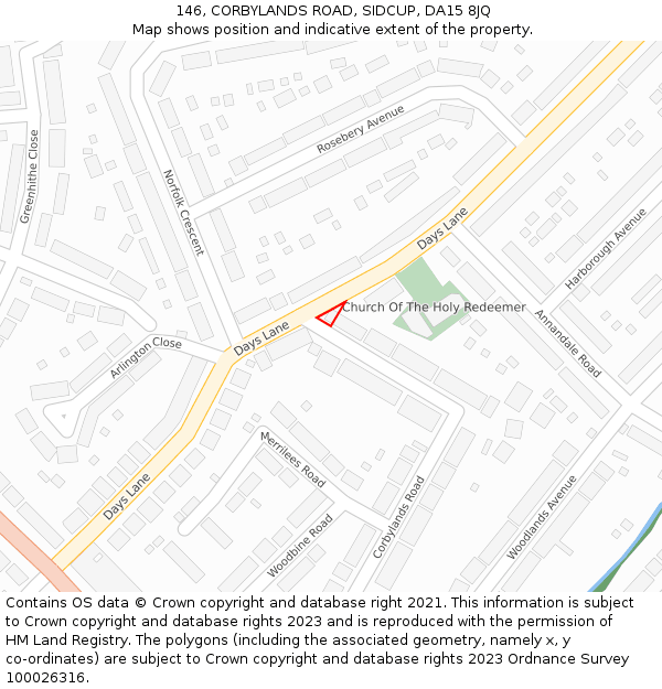 146, CORBYLANDS ROAD, SIDCUP, DA15 8JQ: Location map and indicative extent of plot