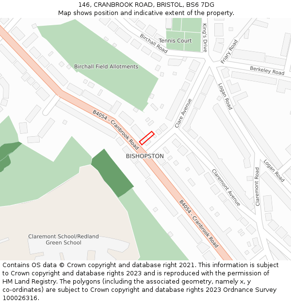 146, CRANBROOK ROAD, BRISTOL, BS6 7DG: Location map and indicative extent of plot