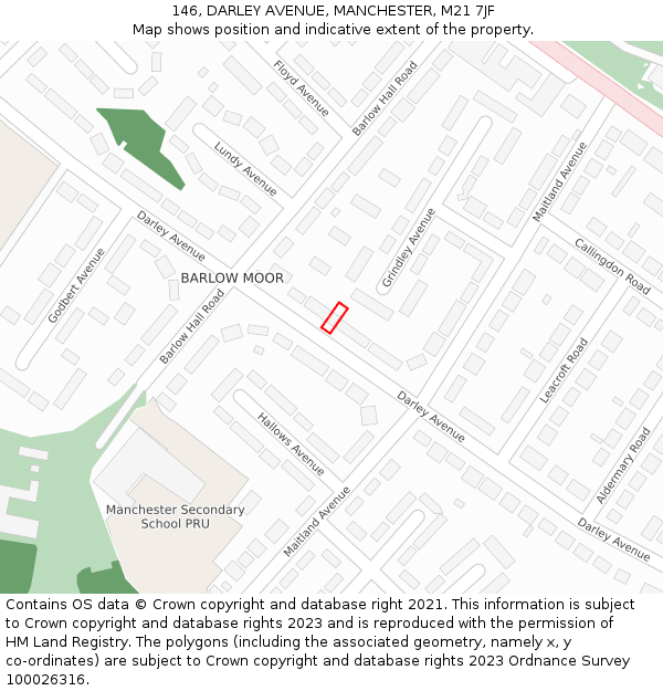 146, DARLEY AVENUE, MANCHESTER, M21 7JF: Location map and indicative extent of plot