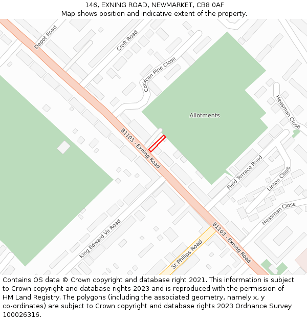 146, EXNING ROAD, NEWMARKET, CB8 0AF: Location map and indicative extent of plot