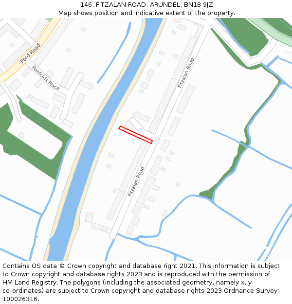 146, FITZALAN ROAD, ARUNDEL, BN18 9JZ: Location map and indicative extent of plot