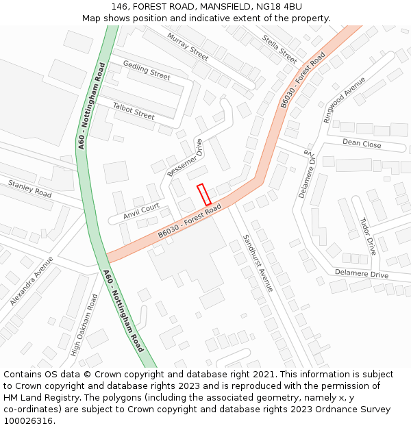 146, FOREST ROAD, MANSFIELD, NG18 4BU: Location map and indicative extent of plot